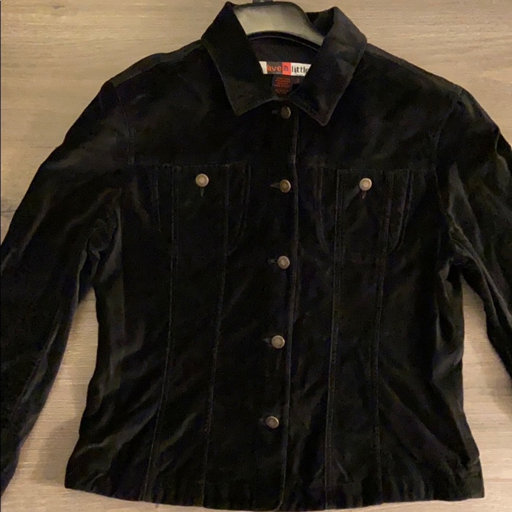 BLACK FITTED  VELVET JEAN JACKET - Picture 2 of 8